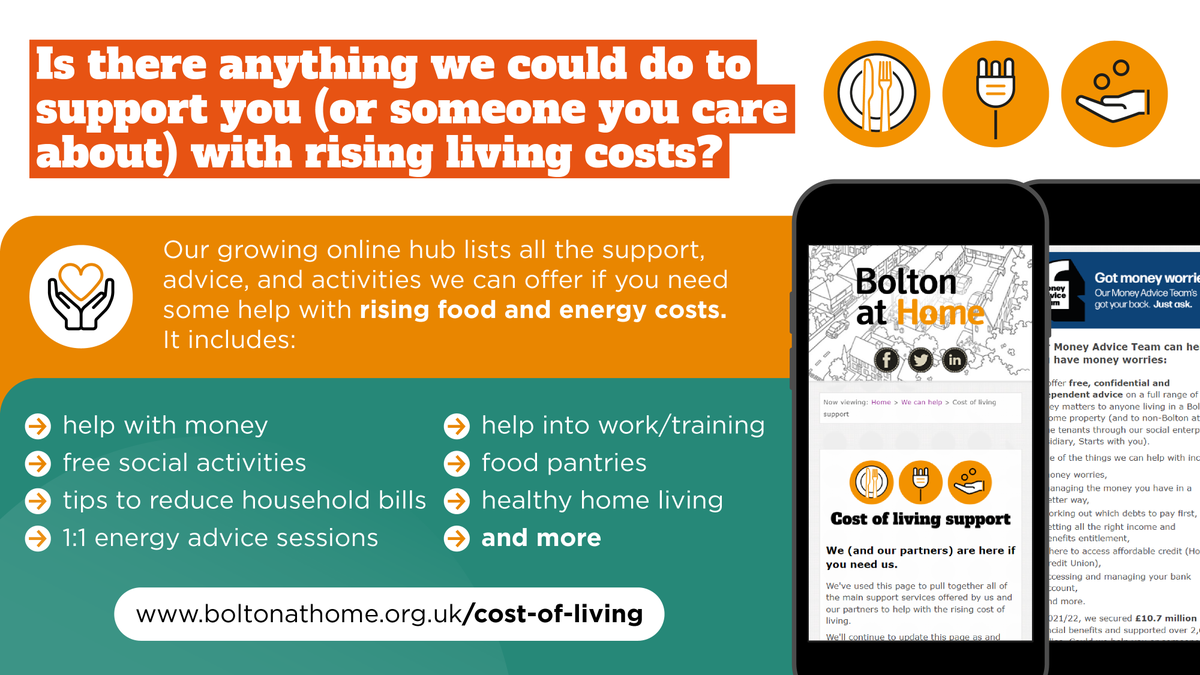 👉You don't have to be a tenant to benefit from most of the free support listed at: boltonathome.org.uk/cost-of-living, such as: 💸money advice, 🏠reducing household bills, 💼employment, 💬social spaces across Bolton, ➕more Please check if we could help you or someone you care about.