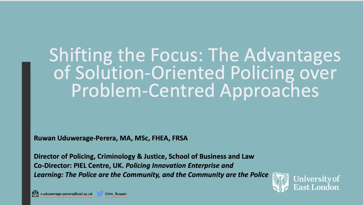 Delivered a session on Solution-Oriented Policing to an interactive audience at the @RVUniversity_ on behalf of the International Centre for Policing, Innovation, Enterprise and Learning @SBL_UEL. It's an absolute pleasure to be quizzed about new concepts and ideas.