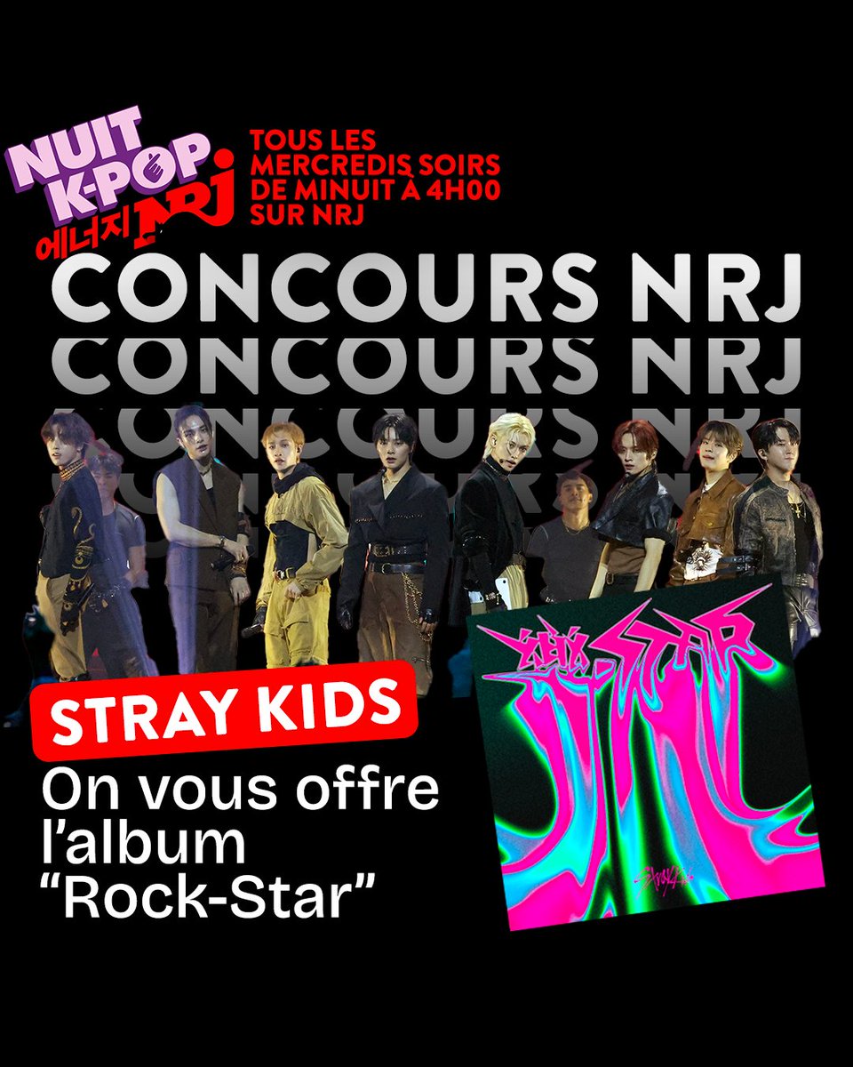 NRJhitmusiconly's tweet photo. 🟢 Concours #StrayKidsRockstar
 
Tous les mercredis, c'est la Nuit K-Pop sur NRJ. 🤩    Cette semaine, on vous offre l'album "Rock-star" du groupe Stray Kids !

Pour participer :  
➡️ Follow @nrjhitmusiconly
➡️ Citez ce tweet avec #NUITKPOPNRJ et votre titre préféré des @Stray_Kids !