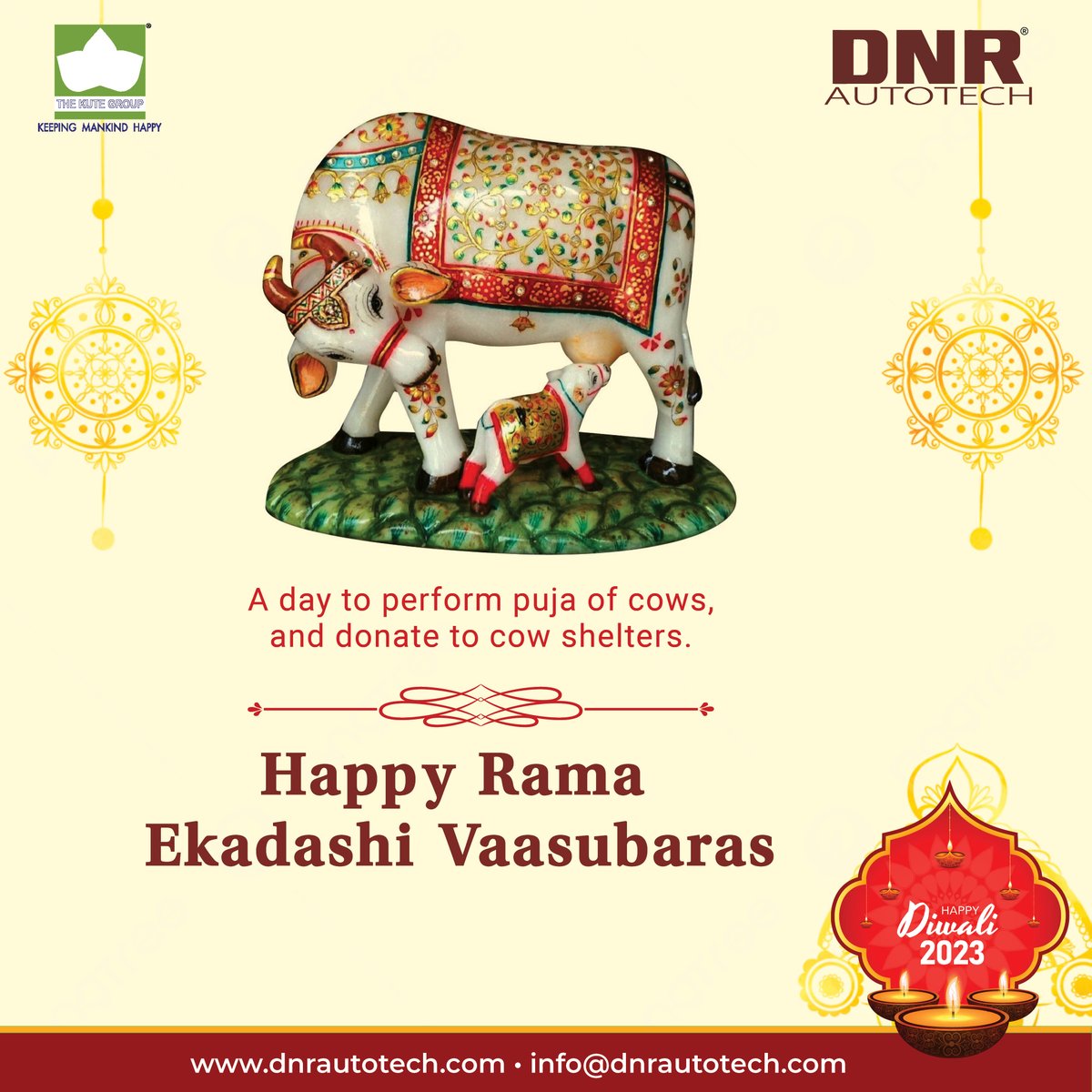 DnrAutotech's tweet photo. On this auspicious occasion, let us come together to honor cows and lend our support to cow shelters, ensuring their continued care and protection. Happy Rama Ekadashi Vasubaras.
.
.
#Vasubars #RamaEkadashi #DiwaliCelebration #DiwaliFestival #diwali2023 https://t.co/Cz5mOkaNYF