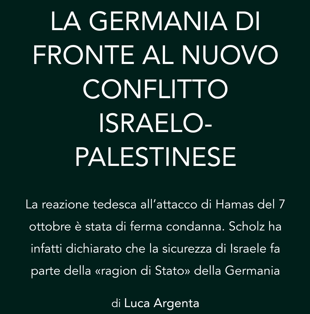 Una mia nuova analisi per la rivista di @Treccani #Atlante 🗺️ Questa volta parlo di #Germania 🇩🇪 e del conflitto in Medioriente tra #Israele 🇮🇱 e #Palestina 🇵🇸. Link 👇 treccani.it/magazine/atlan…