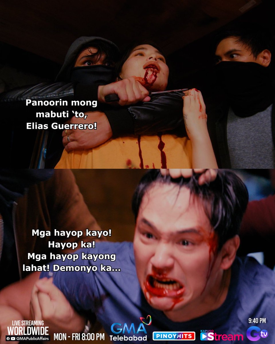 GMA_PA's tweet photo. "Mga hayop kayo! Hayop ka! Mga hayop kayong lahat! Demonyo ka..."

Kakayanin n'yo ba ang mga susunod na eksena?

'Yan at marami pang iba sa #BlackRider ngayong gabi, 8 PM sa GMA Telebabad, GMA Public Affairs' FB/YT livestream at 9:40 PM sa GTV. https://t.co/q1FrC3TYUN