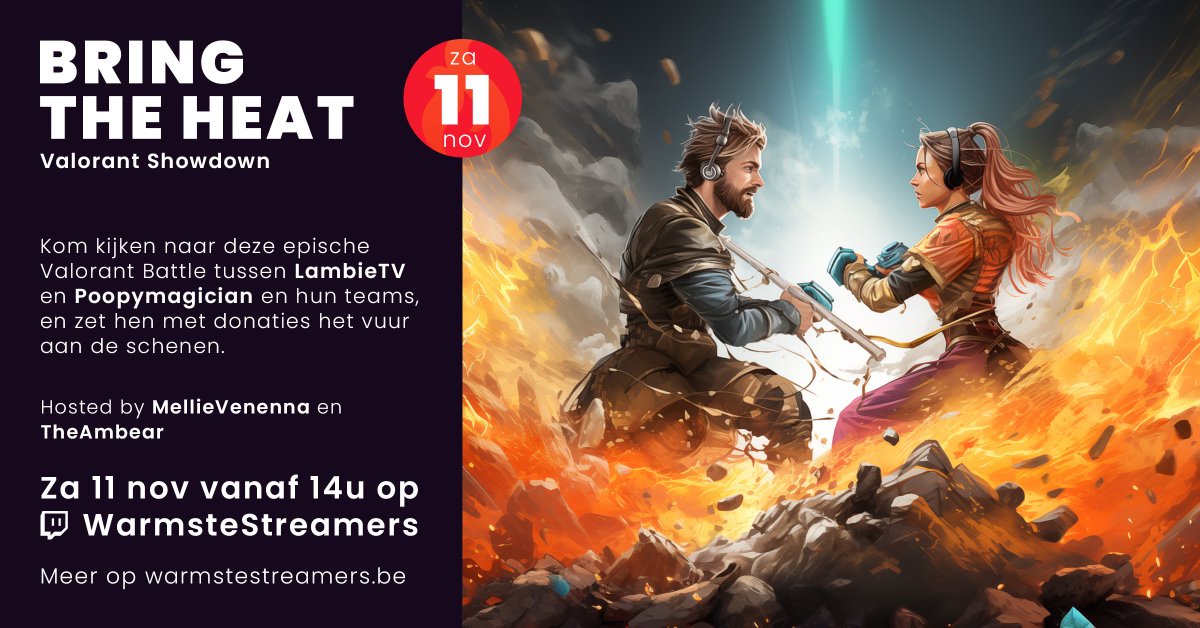 Niet vergeten dat we komende zaterdag ons allereerste officiële event hebben, waarbij donaties de games beïnvloeden. De teams van <a href="/lambie_tv/">LambieTV</a> en <a href="/poopymagician/">poopy</a> zullen het uitvechten, live vanuit de <a href="/RedBullBe/">Red Bull Belgium</a> Gaming Hub, en de hosts zijn <a href="/MellieVenenna/">𓆩 Mellie 𓆪</a> en <a href="/theambear_/">amber 🍒🪩</a>!