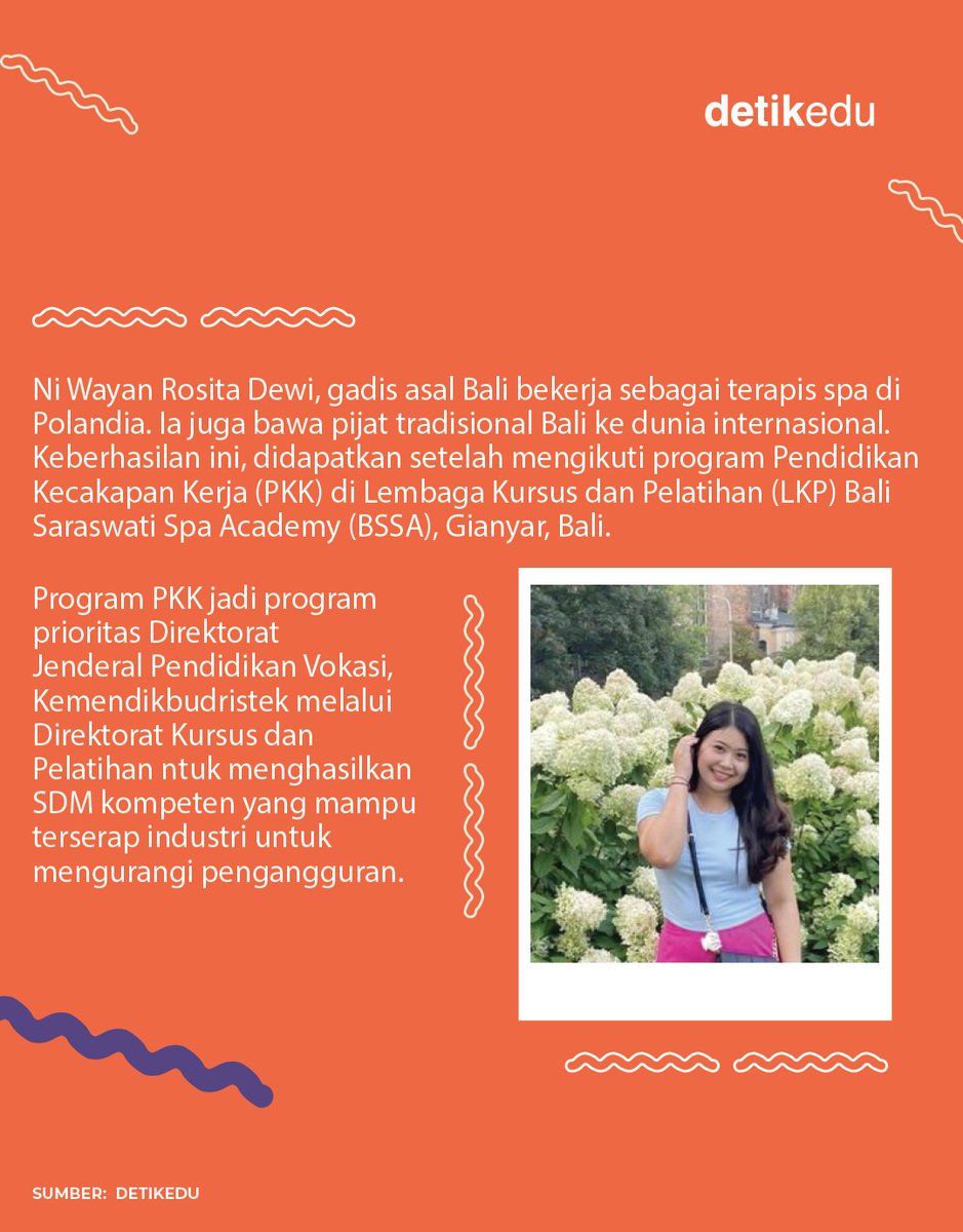 detik_edu's tweet photo. Perkenalkan, ini Ni Wayan Rosita Dewi, gadis asal Bali yang kini tengah bekerja sebagai terapis spa di Polandia. Ini cerita perjalanan Rosita untuk bisa jadi terapis di Polandia:

>> https://t.co/k61oEHK6tW

#detikedu #NiWayanRositaDewi #ProgramPKK #Vokasi https://t.co/JJYZLuYxH2