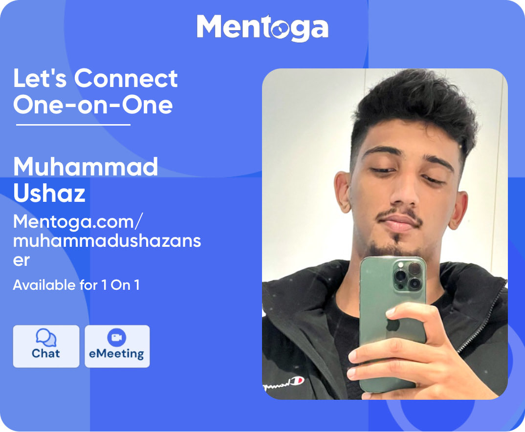 anser_ushaz's tweet image. Excited to join Mentoga! Now we can connect one-on-one. Book an eMeeting or chat with me through my profile link! mentoga.com/muhammadushaza… Let's make meaningful connections! #Mentoga #OneOnOne #ExcitedToConnect