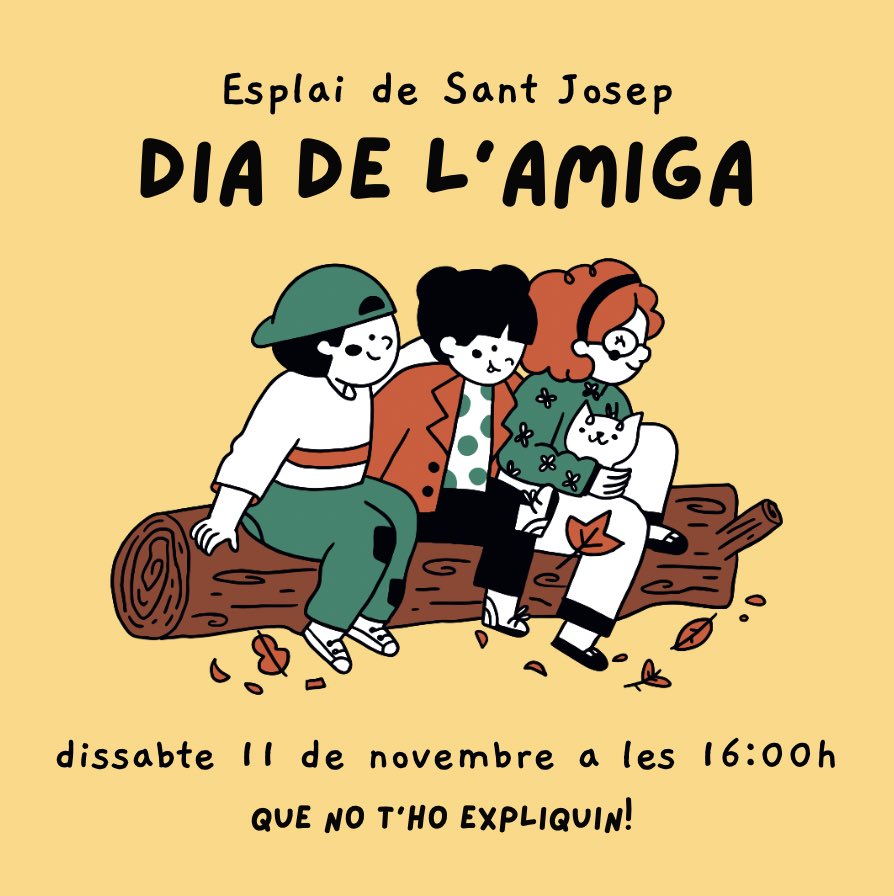 El proper dissabte torna a ser un dissabte especial. I és que ha arribat… EL DIA DE L’AMIGA!!!👩🏽‍🤝‍👨🏿👩🏾‍🤝‍👩🏼🤪

I és que és el dia perfecte per portar a tots els amics i amigues que us agradaria que vinguéssin a l’esplai amb vosaltres!🤩

Guardeu-vos la data‼️

#somstpep