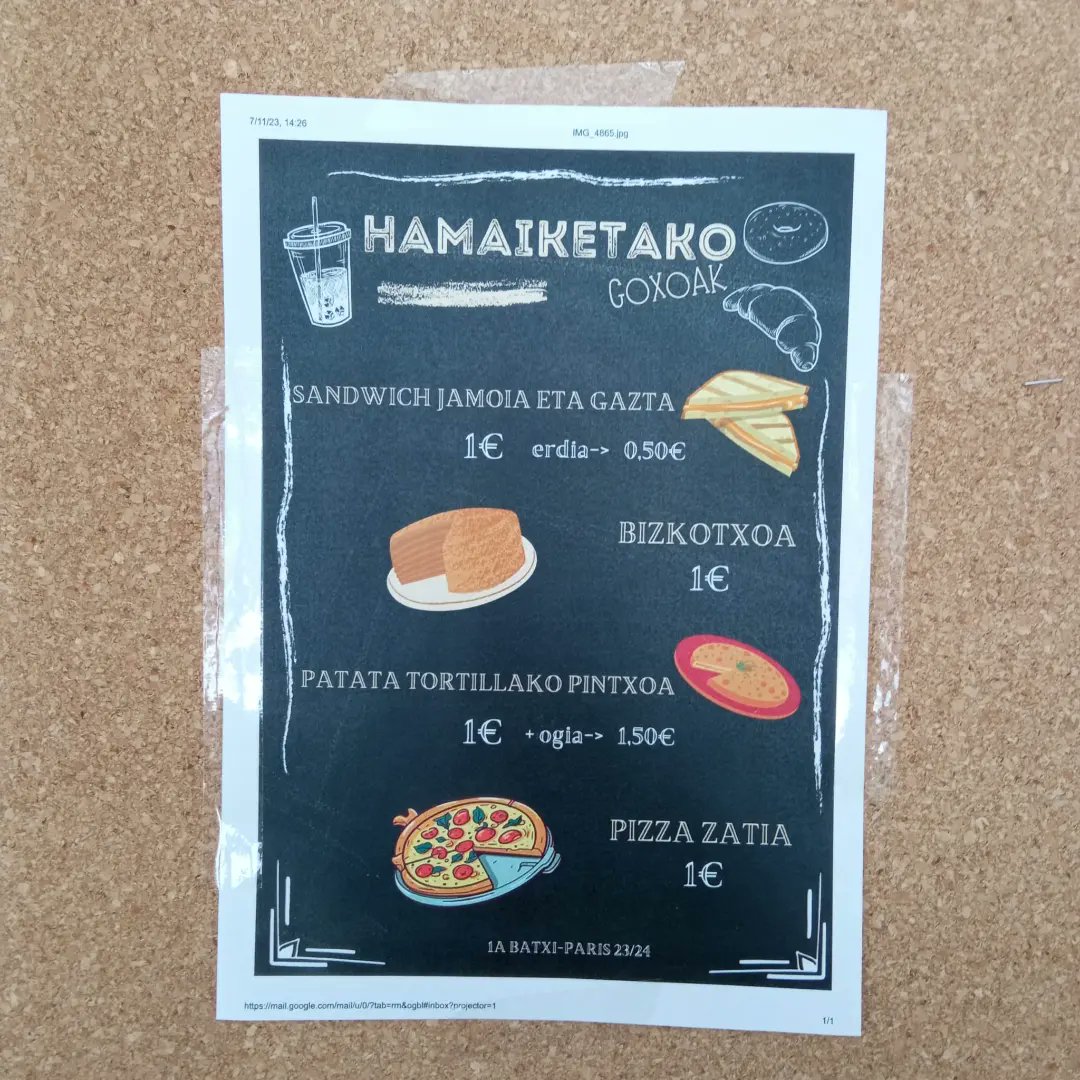 EllacuriaB's tweet photo. #Batx1 eko ikasleak pintxoak eta bestelako gutiziak saltzen hasi dira atsedenaldietan Zurbaran eraikineko sarreran, Parisera egingo duten bidaia kulturala finantziatzeko. Era berean, Gabonetako produktuak saltzeko aukera izango dute. Animatu erostera! 🍕🥧🥪👍🏼

#ellacuriazurbaran https://t.co/aYHfmC2Hyn