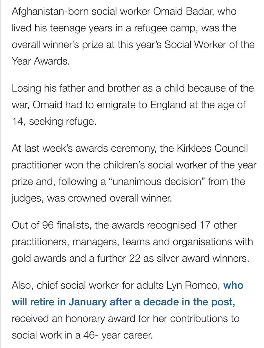 Still inspired by the overall winner of <a href="/socialworkaward/">Social Work Awards</a> last Friday. Afghanistan-born, care experienced children’s social worker, Omaid. Read a bit more here 👇🏽👌🏽 #SWA2023