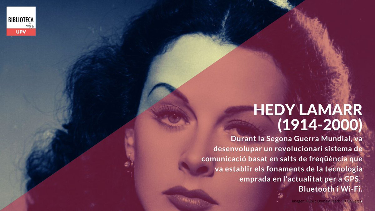 BiblioUPV's tweet image. Hedy Lamarr, actriu de cinema i inventora, va crear la 1ª versió de l'espectre eixamplat que va revolucionar les comunicacions sense fils de llarga distància 📡 Aquest mes, la Biblioteca Central et convida a explorar una selecció de llibres sobre #Sistemes #Programació i ➕