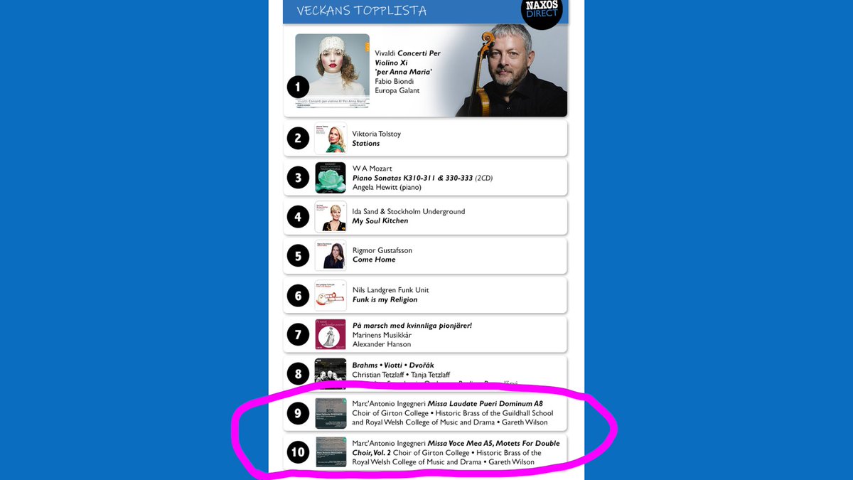 Breaking News: The choir of <a href="/GirtonCollege/">Girton College, Cambridge University</a> <a href="/Cambridge_Uni/">Cambridge University</a> shoots into the Naxos Top Ten in #Sweden🇸🇪, occupying not one BUT TWO top spots! Baffled choir members are coping well with their shock Scandi fame.

👏 <a href="/nota1cambiata/">Gareth Wilson</a> <a href="/GirtonChoir/">Girton College Choir</a>