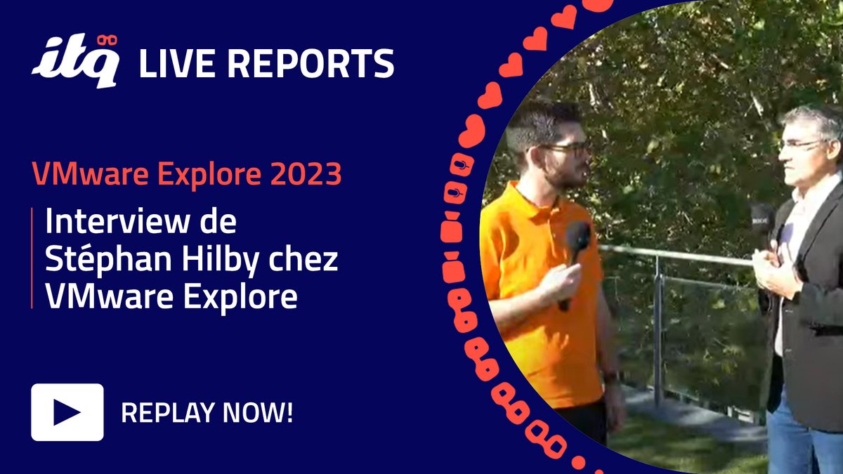 ITQ (@itq) on Twitter photo 🇫🇷 Regardez cette interview avec <a href="/florian_casse/">Florian Casse</a> et Stephan Hilby (<a href="/VMware/">VMware</a>). Nous avons profité du soleil de Barcelone pour parler du partenariat entre <a href="/ITQ/">ITQ</a> et VMware -> youtube.com/live/9aJ6h2fwd…
#VMwareExplore2023 <a href="/ITQ_fr/">ITQ France</a> 🇫🇷 Regardez cette interview avec <a href="/florian_casse/">Florian Casse</a> et Stephan Hilby (<a href="/VMware/">VMware</a>). Nous avons profité du soleil de Barcelone pour parler du partenariat entre <a href="/ITQ/">ITQ</a> et VMware -> youtube.com/live/9aJ6h2fwd…
#VMwareExplore2023 <a href="/ITQ_fr/">ITQ France</a>