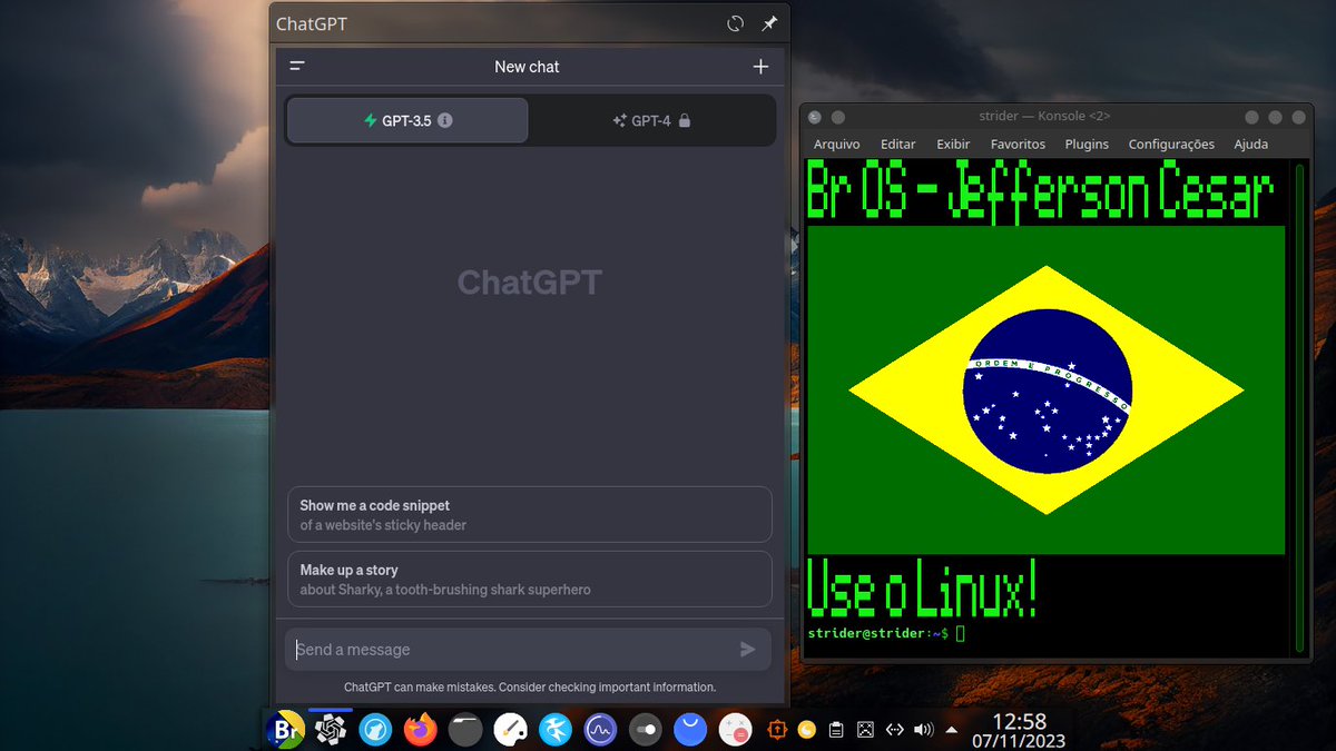 PinguimCriativo's tweet photo. BrOS + KDE Plasma
By: @jeffersoncesarantunes
Tema / Theme: Breeze
Ícones / Icons: Tela-circle-black-dark
Shell: bash
Terminal: konsole
•
Telegram: https://t.co/SyU4JRBa9b
•
#Linux #FreeSoftware #OpenSource #SoftwareLivre #LinuxSetup #BrOS #KDE #LigaLinux https://t.co/lxsVVNo9qv