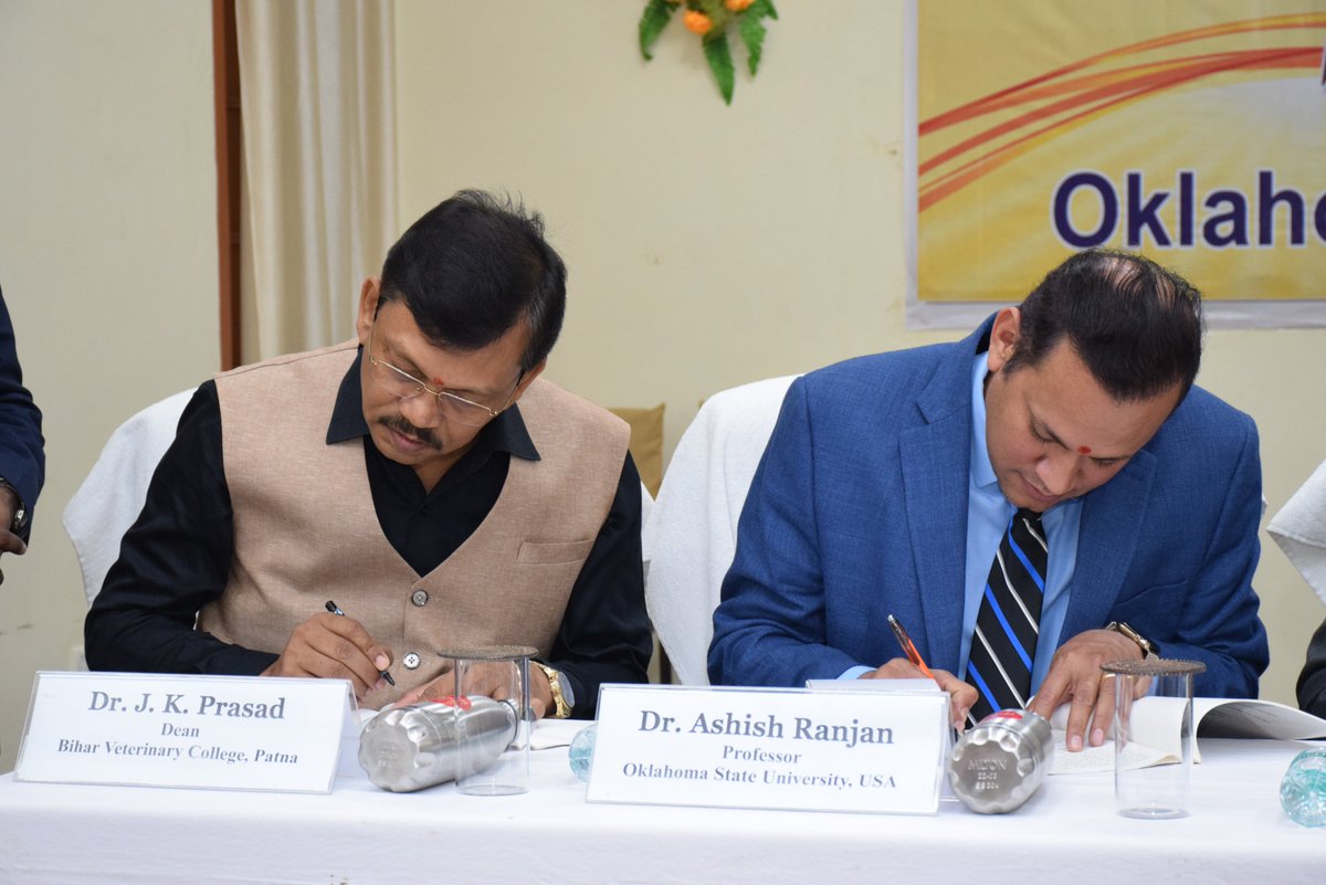 basupatna's tweet photo. BASU inked pact with the College of Veterinary Medicine @okstate. Under this MoU, students and faculty from all constituent colleges of Bihar Animal Science University will join hands together for education and research. https://t.co/F1WPRFOoRz