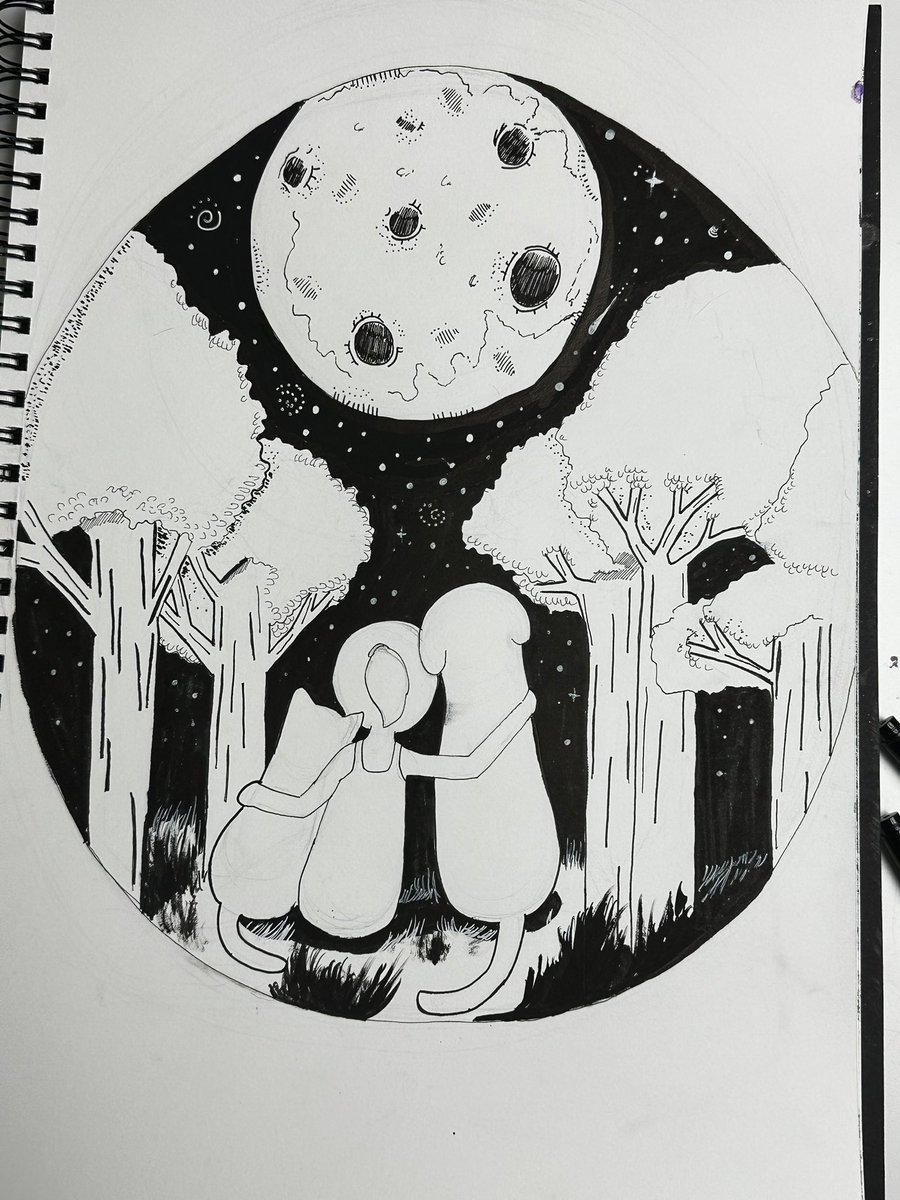 Aetherial_Inker's tweet photo. So a coworker asked me to make a drawing for the work cork board for our pets. This is it so far and it’ll be hung up with a bunch of our pet pictures, I’m excited to see it come together! Will update after! https://t.co/faI3IGHonV