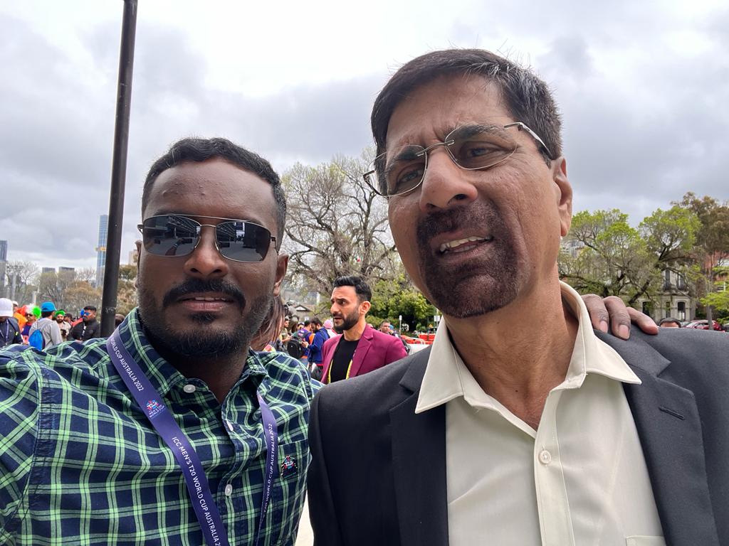 'Unforgettable moments Down Under! 🏏🇦🇺 Excited to have crossed paths with the legendary former cricketer, Srikanth Sir, during my time in Australia! 🌟 Sharing stories and insights with this cricket icon was an absolute privilege. 🙌🏼⭐ #CricketLegends #MemorableEncounters