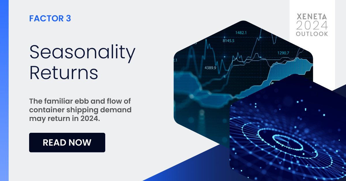 2024 could be the year that classic seasonality returns. Xeneta predicts #spotrate volatility will return to normal levels. But remember- No two trades are the same, meaning rate volatility will have a unique impact across trades Read the full report: hubs.ly/Q027JkBD0