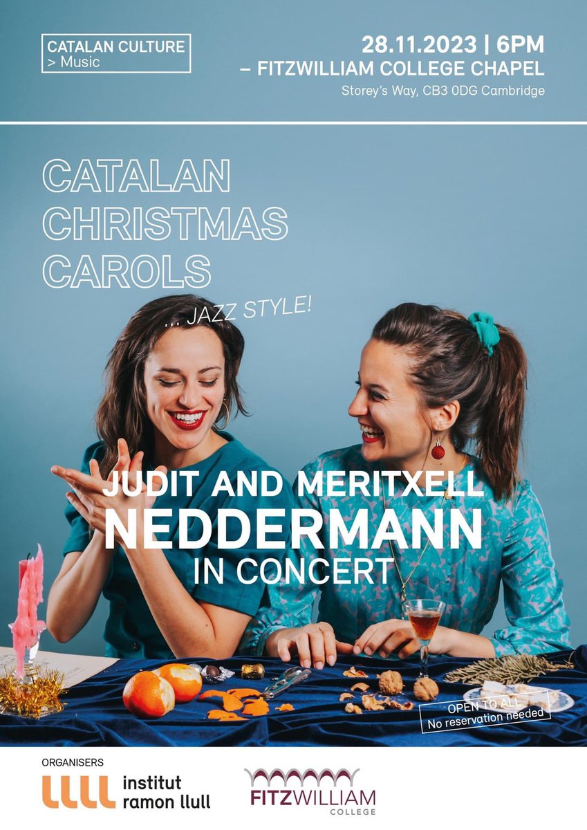 Fellow Cantabrigians, grab your agendas: this event is going to be a blast! On Nov 28th, 6pm the fabulous @JuditNeddermann (and her sister Meritxell) will sing Catalan Christmas Carols at @FitzwilliamColl, Cambridge. Free event, no reservation needed. Come join us!