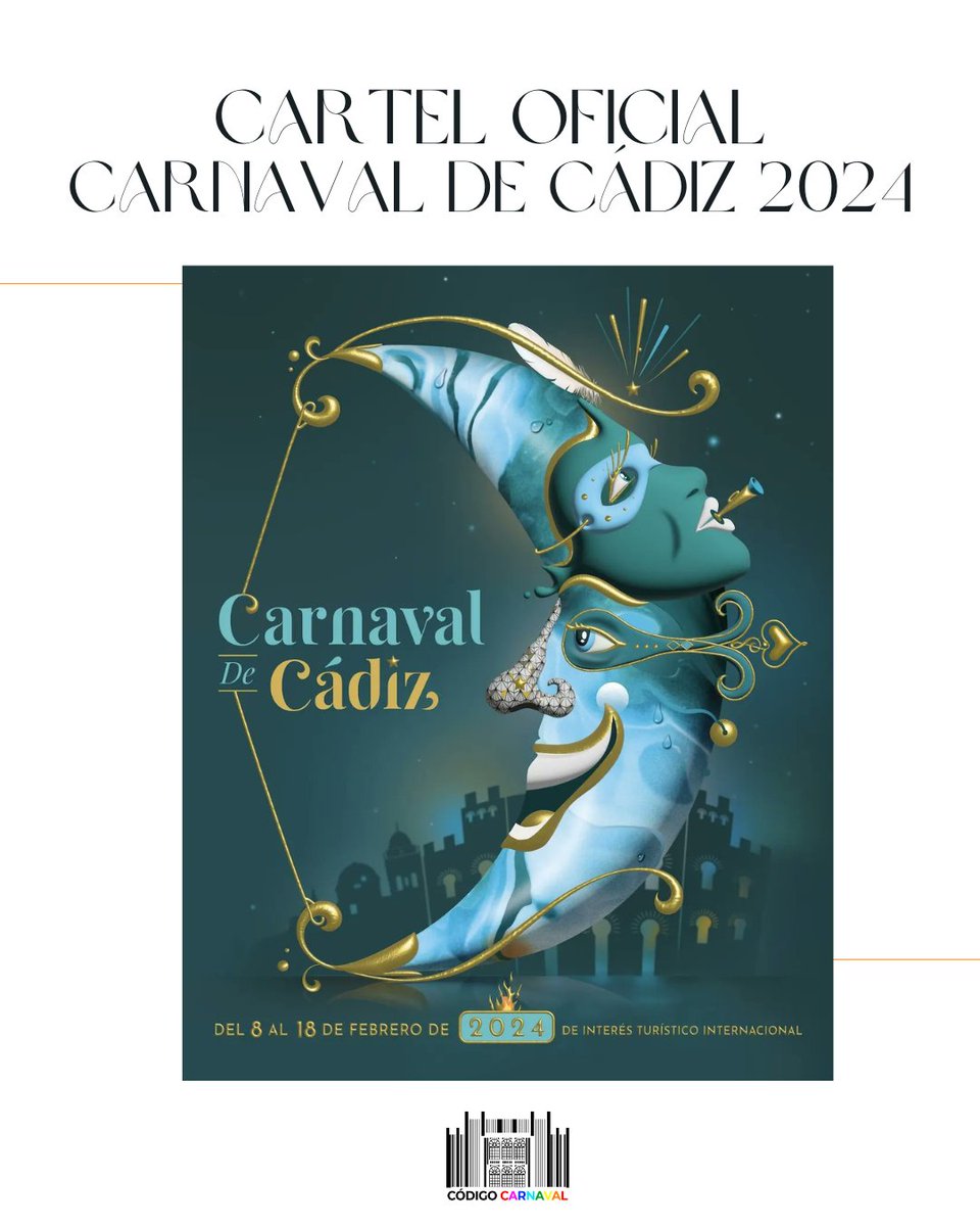 codigocarnaval's tweet photo. Este es el cartel OFICIAL del CARNAVAL DE CÁDIZ 2024 🎭

◾ 'Hechizo de luna gaditana' de Carlos Ibañez de Prado https://t.co/uSiEFDrMn0