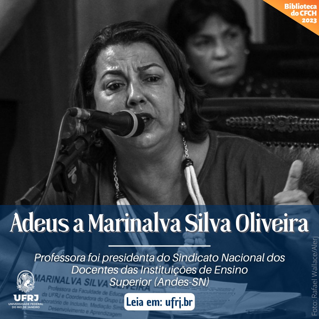 Adeus a Marinalva Silva Oliveira

Professora foi presidenta do Sindicato Nacional dos Docentes das Instituições de Ensino Superior (Andes-SN).

Leia : tinyurl.com/4uw6zpht

#ufrj #bibliotecadocfchufrj #conexaoufrj 
@ppgefeufrj <a href="/feducacaoufrj/">Faculdade de Educação UFRJ</a> <a href="/ufrj/">UFRJ</a>.oficial @cfch_decania