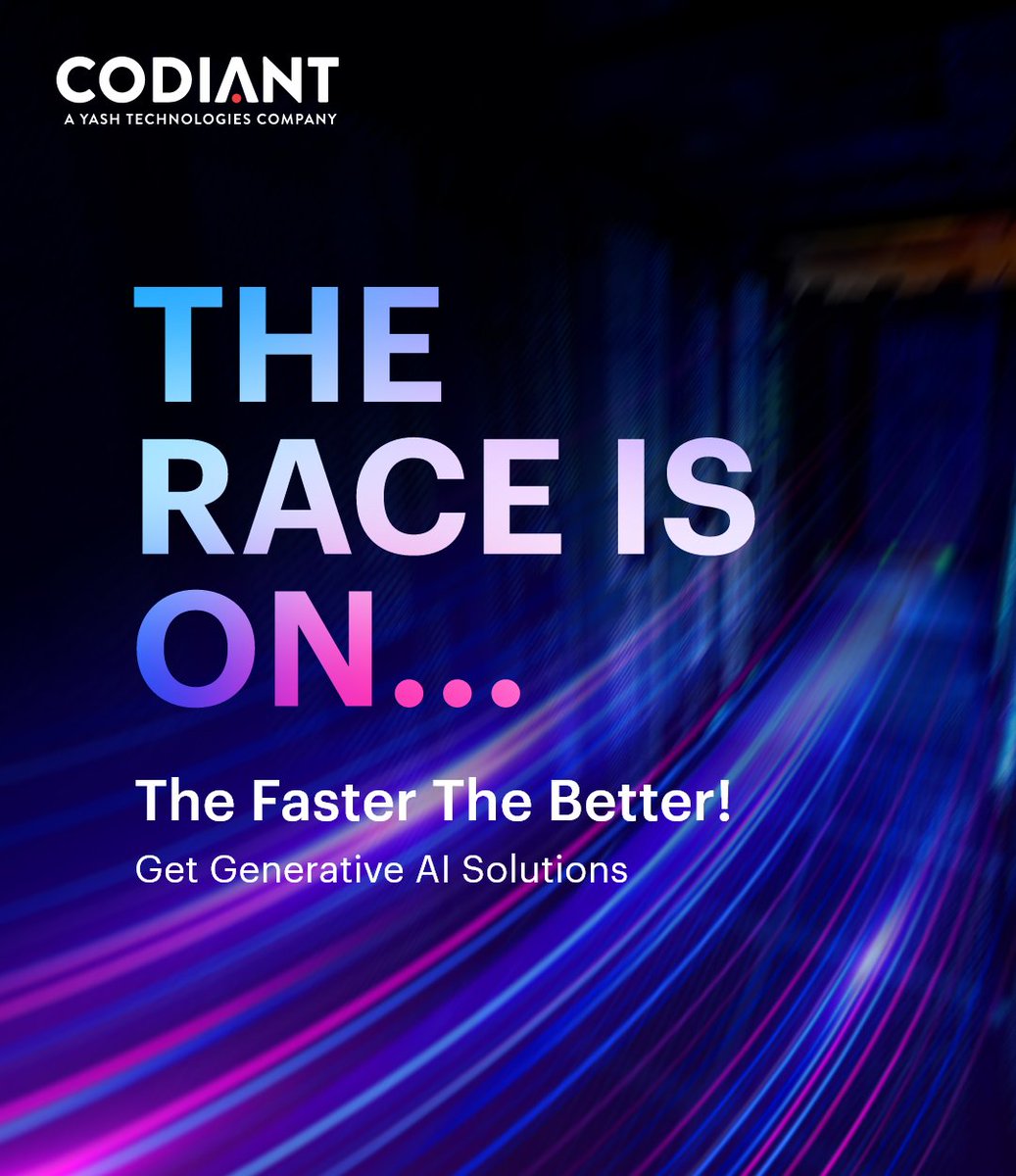 Racing into the future with Generative #AIsolutions!
 
From marketing strategies to sales excellence, and content creation to personalized experiences, it's a #business growth catalyst.
 
Join the race to success with Codiant's Generative #AI Solutions

#technology #codiant