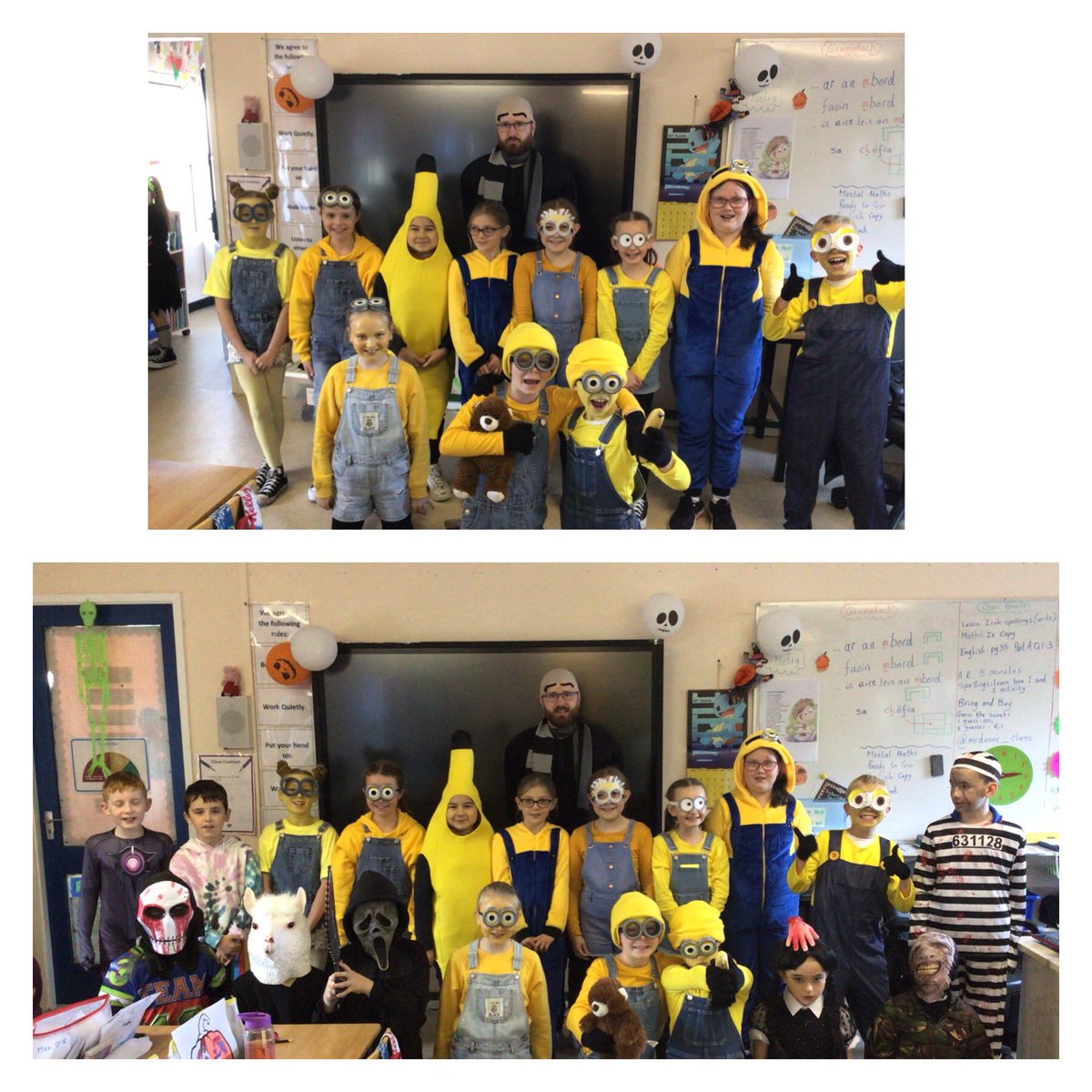 mrdunne_class's tweet photo. We’re back after a good rest! Here’s what we got up to the day before the Halloween break. (Mr. Dunne has agreed to change his barber). 👻 https://t.co/n9NUwBaCgv