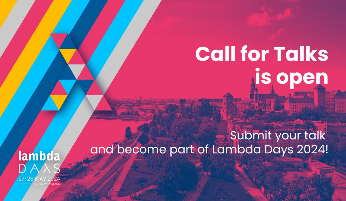 Submit your proposal today! Details: sessionize.com/lambda-days-20… #LambdaDays #LambdaDays2024 #functionalprogramming #callfortalks