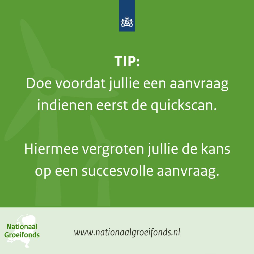 Zijn jullie met een samenwerkingsverband (consortium) bezig met een voorstel voor de subsidieregeling #NationaalGroeifonds? ​

Doe de quickscan om te controleren of jullie voorstel geschikt is. En ontvang mondelinge feedback van een adviseur. webform.rvo.nl/formule1/formu…