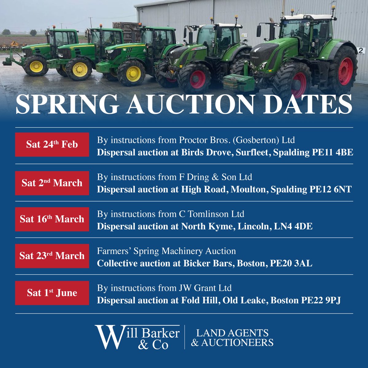 Dates and brief details of some of the Great farm machinery Auctions we will bring you next year 👀
