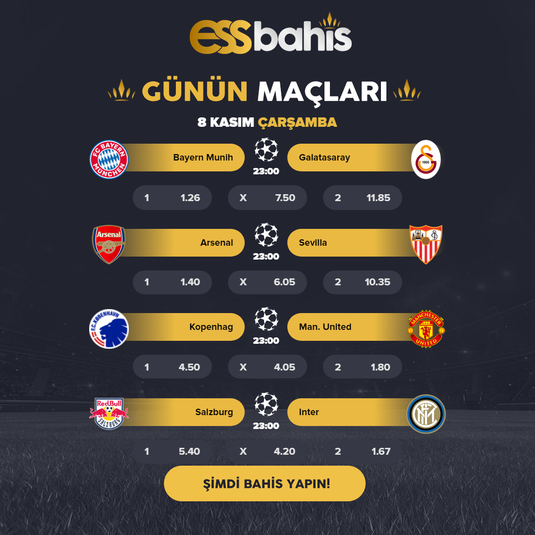 essbahisonline's tweet photo. ⚽️Essbahis'te günün öne çıkan maçları sizleri bekliyor!
🚀Tüm karşılaşmaları canlı izleyip, en yüksek oranlar ile kazanmanın keyfini çıkarın!
📲Hemen oyna: https://t.co/JZjpYc9IKM
#Essbahis #UCL #Galatasaray https://t.co/f7FmVjgf8p