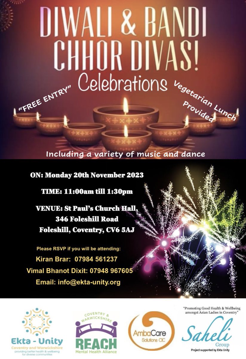 EktaUnity3's tweet photo. โEkta Unity Diwali & Bandi Chhor Diwas Celebrationsโ #coventry #warwickshire #BAME #Asian #Indian #Diwali #deepawali #deepavali #elderly #olderpeople #festival #sanatandharma #gujarati #Hindu #Sikh #wellbeing #mentalhealth #foleshill #Stoke #Hillfields #BandiChhor https://t.co/TqfNJ9gjf0