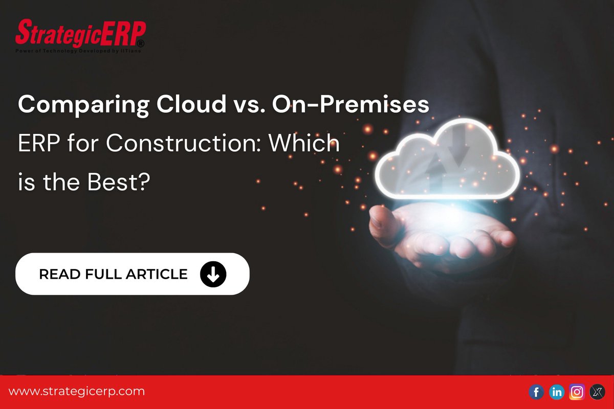 StrategicERPITA's tweet image. Cloud vs. On-Premises ERP for Construction: Choose the best fit. #CloudERPsoftware offers accessibility & scalability, while on-premises ERP provides data control. Make an informed decision!
Read more: bit.ly/472vo7r
#ConstructionERP #CloudVsOnPremises #ERPSoftware