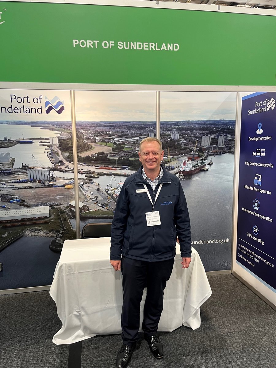 PortSunderland's tweet photo. Offshore Wind North East is now underway! Say hello to our Director, Matthew Hunt, on stand D19 @BeaconofLight today and tomorrow and find out how we can help support the offshore wind sector.

#OWNE #OffshoreWind #NOF https://t.co/K7jltKU04q