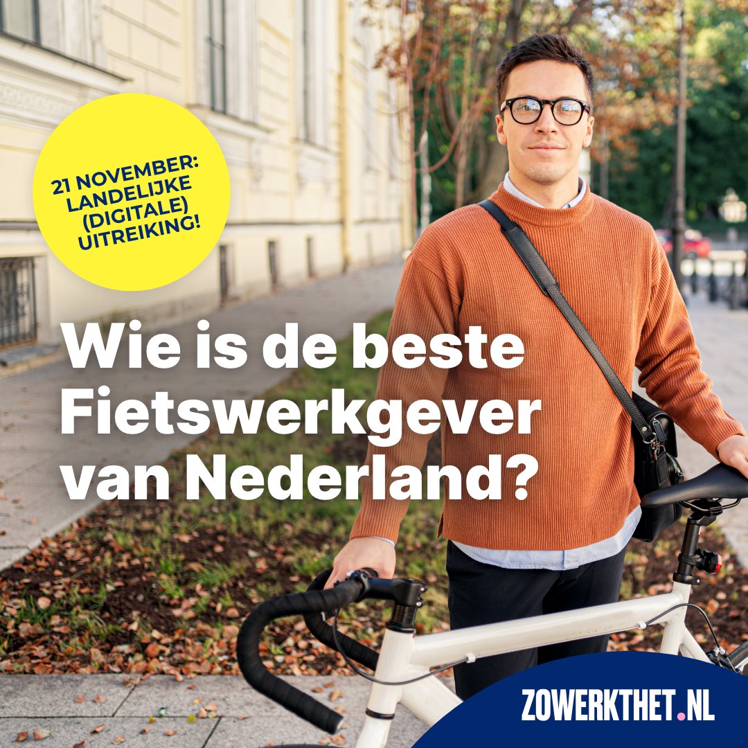 Wie wordt de beste Fietswerkgever van NL? Dat krijgen de regionale winnaars 21 nov te horen tijdens de landelijke digitale uitreiking. Zet 'm hier alvast in je agenda, tot dan! addevent.com/event/xM191283…

#ZWH #ZoWerktHet #Fietswerkgever