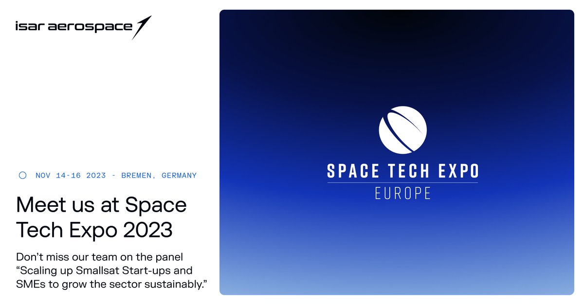 📍 Meet the @isaraerospace team at @SpaceTechExpoEU in Bremen from Nov 14-16 and don’t miss us on the panel “Scaling up Smallsats Start-ups and SMEs to grow the sector sustainably”! Schedule your private meeting via: calendly.com/isaraerospace/… #fromisartospace #SpaceTechExpoEurope