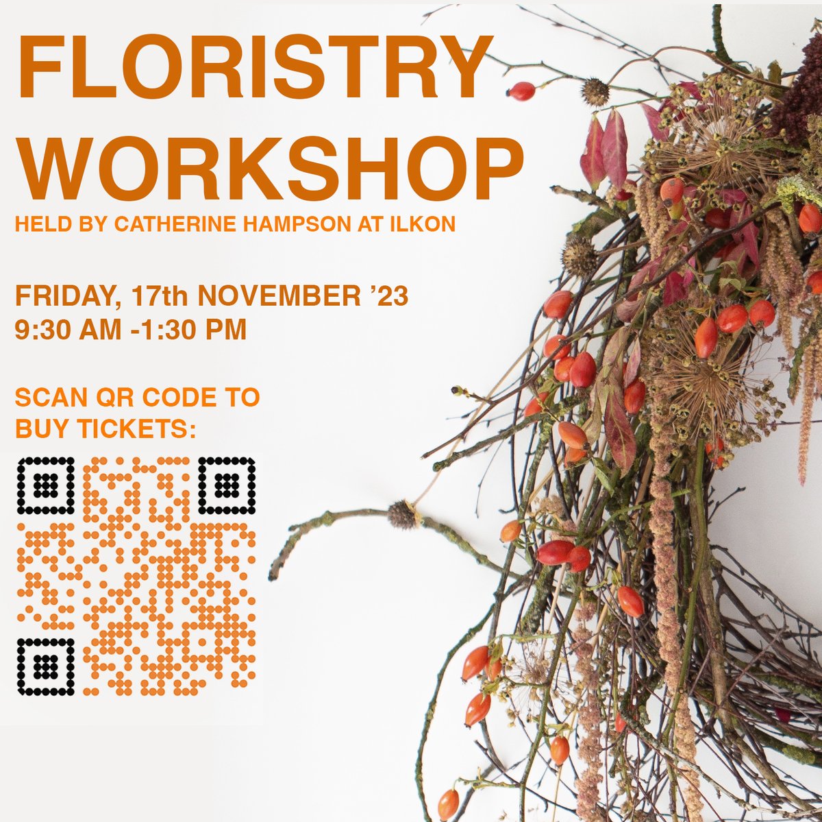 Join Catherine for a fun creative autumn workshop at our ILKON Gallery

TICKETS FOR SALE ON THE INSPIRED FLORISTRY WEBSITE:inspiredfloristry.com/workshop-calen…

Price includes: Materials, container, accessories and a hot drink with a cake