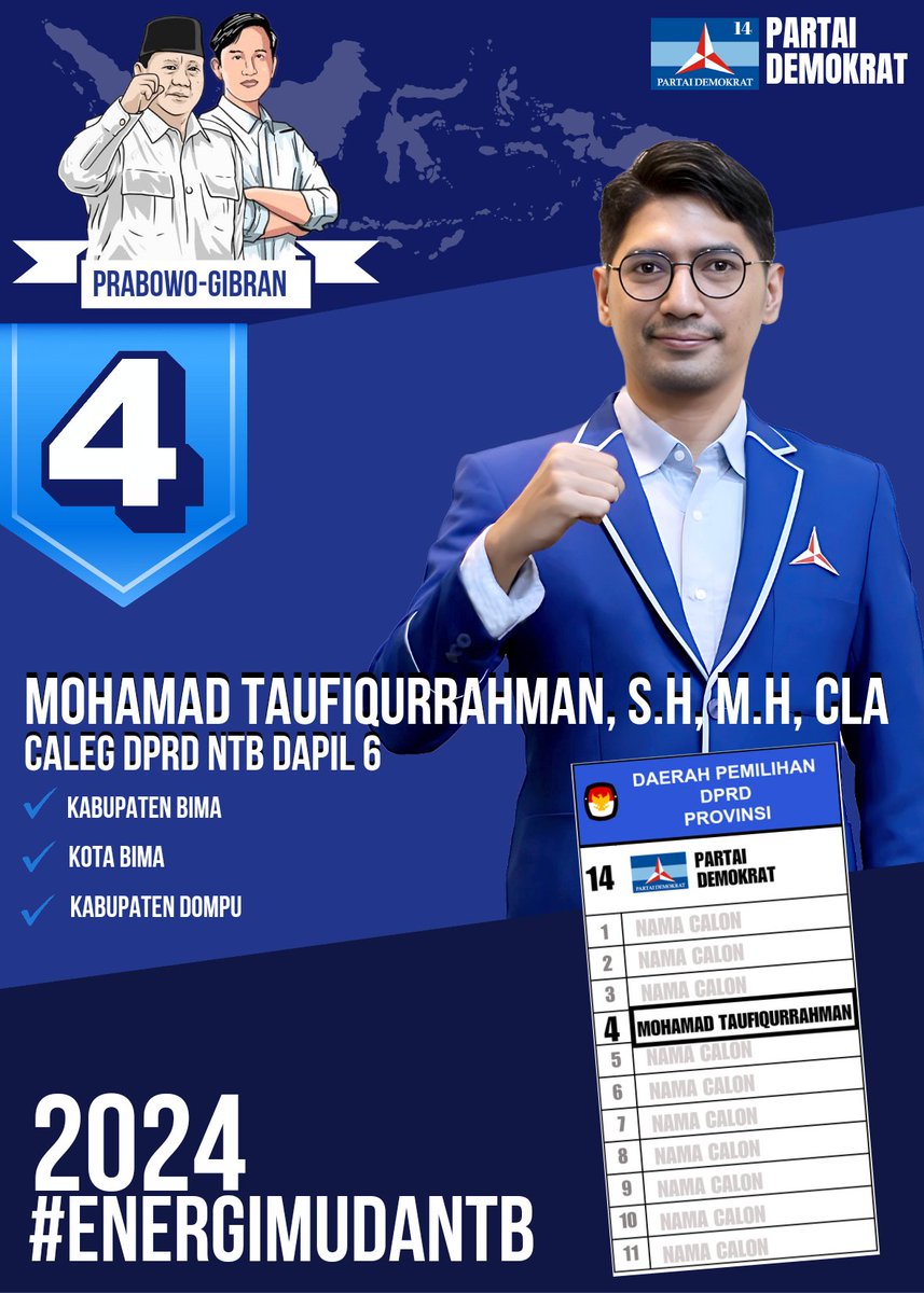 MTaufiq_NTB's tweet photo. #DemokratbersamaPrabowoGibran #EnergiMudaNTB #DPRDNTB #MohamadTaufiqurrahman #DonMT #Dapil6 #Nomor4 #DemokratS14P https://t.co/ctaUvVZoax