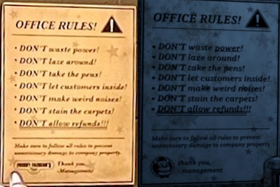 FreddyFactsBlog's tweet photo. In the released BTS for the FNaF Movie, you can see a poster of the office rules.

This is the exact same poster that was seen in the cancelled FNaF Plus, minus the logo change at the bottom.

Reposted for better clarity. https://t.co/7iQfJQxjHK