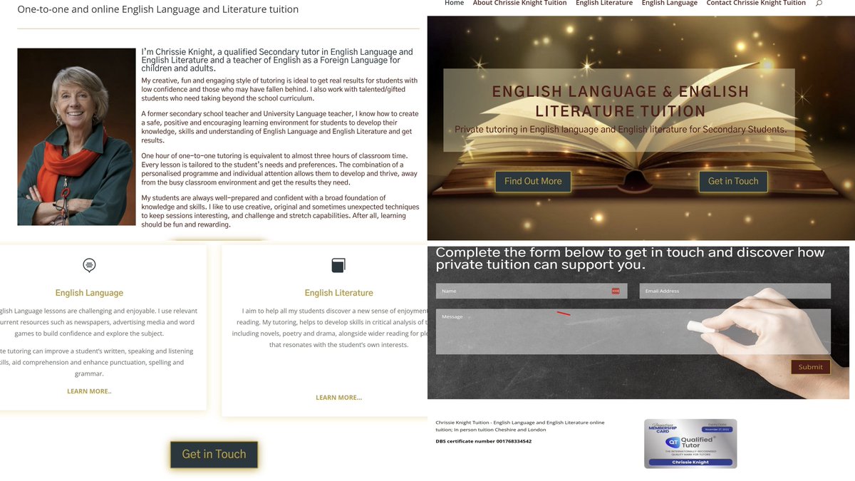 ablewebdesign1's tweet photo. This is a website designed for Chrissie Knight, an Eng Language/Literature tutor for GCSE,  built using wordpress &amp; user friendly DIVI for easy navigation. If you want to improve your online presence, I offer various services to revamp your website. jeanette@ablewebdesign.co.uk. https://t.co/wDVUYOSSKC