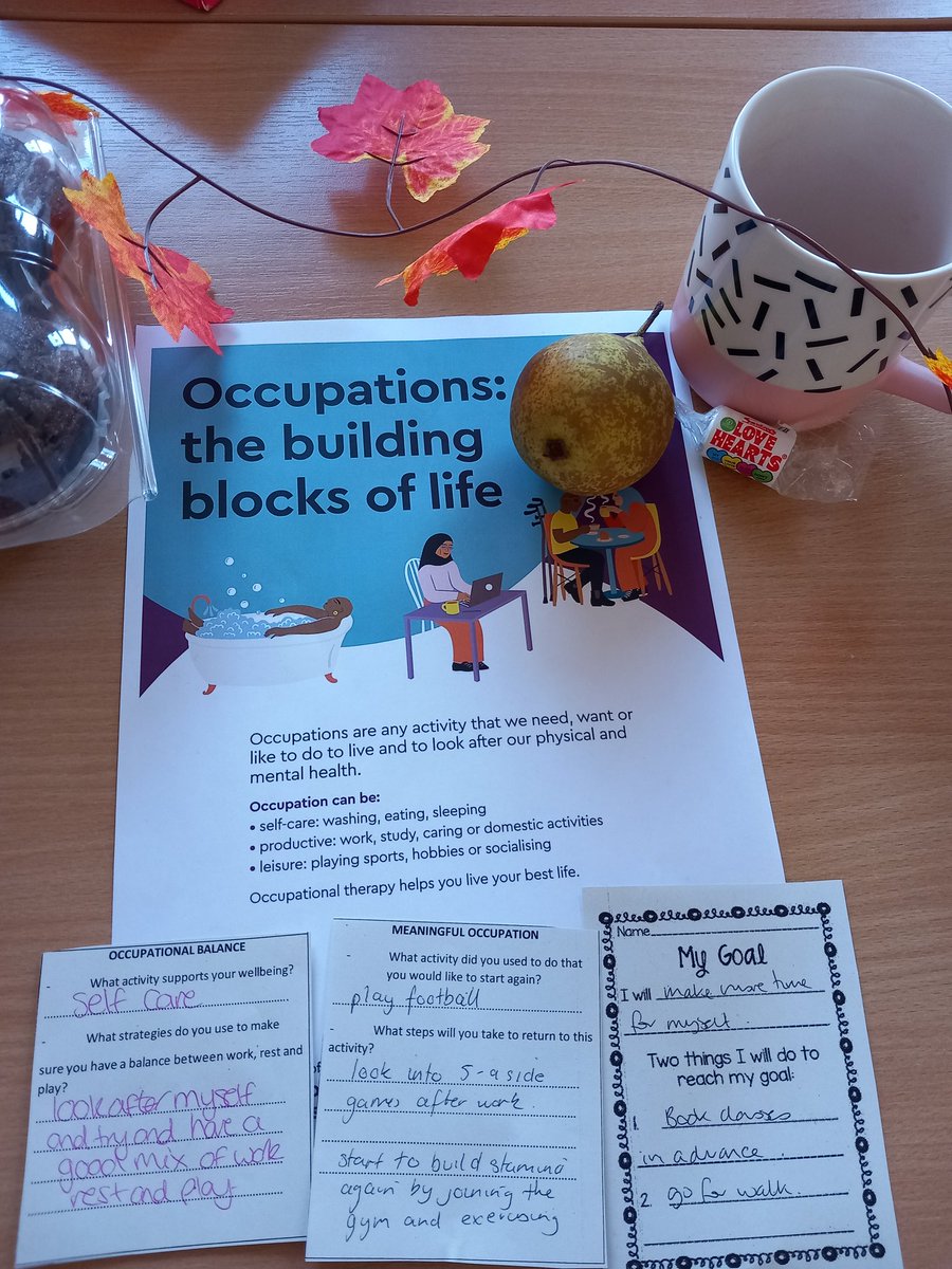 East CAHMS OT team held a workshop about exploring meaningful occupations, occupational balance and goal setting with our MDT colleagues today. Always promoting the valued role of OT in CAMHS. #meaningfuloccupations. #OTWeek23