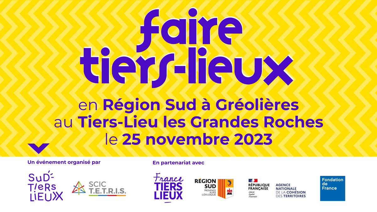 [ FAIRE TIERS-LIEUX EN RÉGION SUD À GRÉOLIÈRES ] Rdv le 25/11 au Tiers-Lieu les Grandes Roches sur la thématique de l'écoconstruction !

➡️ Lien vers le programme : facebook.com/SCICTETRIS/pos…

<a href="/Fondationfrance/">Fondation de France</a> #sudtierslieux <a href="/MaRegionSud/">Région Sud</a>  <a href="/ANCTerritoires/">Agence nationale de la cohésion des territoires</a> <a href="/frtierslieux/">FranceTiersLieux</a>