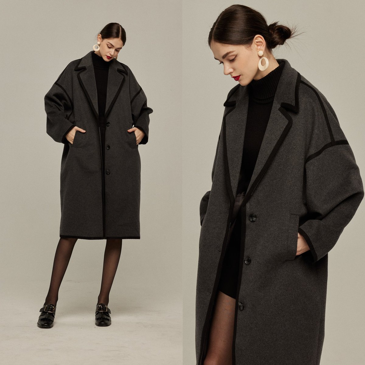 玄*米様 Tnewties ロングコートM　犯人は捕まった 犯人は捕まった》 ▪️詳細 ・パイピングデザイン ・コクーン