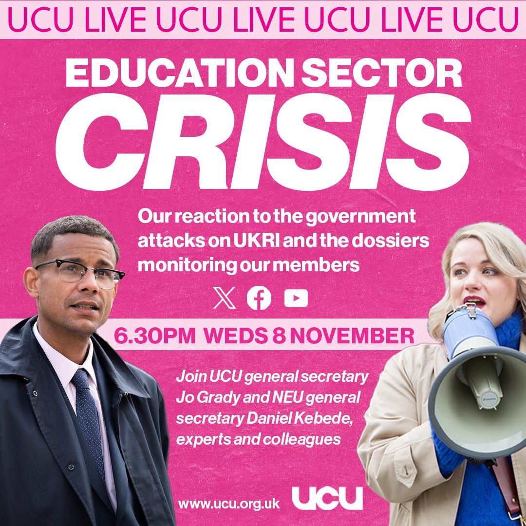 UCU members are under attack from an extreme right-wing government. Tune in to our Live at 6.30pm tonight to hear from UCU GS @DrJoGrady , @DanielKebedeNEU , @OwenJones84 and @PriyamvadaGopal It's time to fight back. ✊ youtube.com/watch?v=s6zZ8Q…