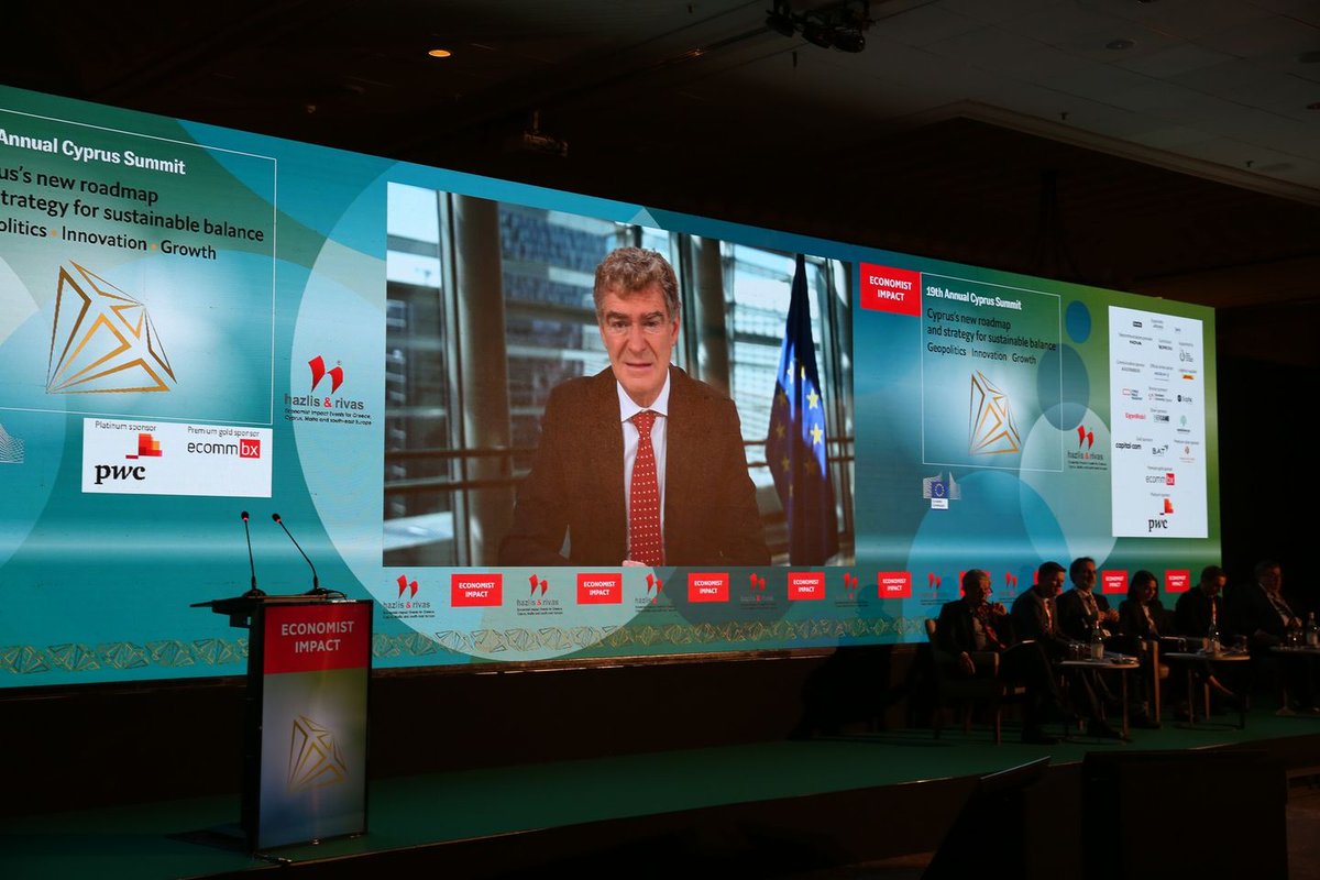 EUCYPRUS's tweet photo. "The EU is fully committed to the reunification of #Cyprus through the process led by the United Nations." 

@EU_MarioNava DG of @EU_reforms at the @EU_Commission speaking at Day 2 of the 19th Economist Annual Cyprus Summit today in Nicosia. 

#EconCyprusSummit @Economist_SEUR https://t.co/9CuaEW49FR