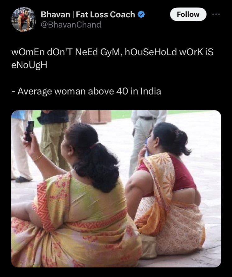 the audacity of men to shame indian women who have suffered childbirth, patriarchy, endless types of emotional abuse at different levels by eating after everyone, eating stale food, putting their needs behind everyone else’s in the house. you’re not a coach, you’re a cockroach.