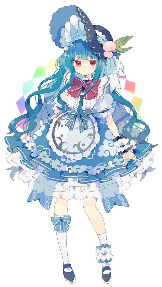 hinanawi tenshi 1girl solo long hair red eyes blue hair full body frills  illustration images