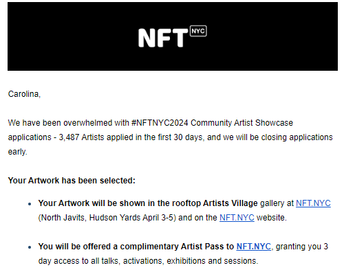 Hi everyone☺️!I'm so happy to share  that my "Free Girl" will be shown in the Art for Good category of the #NFTNYC2024 in the rooftop Artists Village!I want to thank NFT.NYC for the opportunity to share my Art at this great event😍 #NFTsForGood  #nftkids #PTNFTS🇵🇹