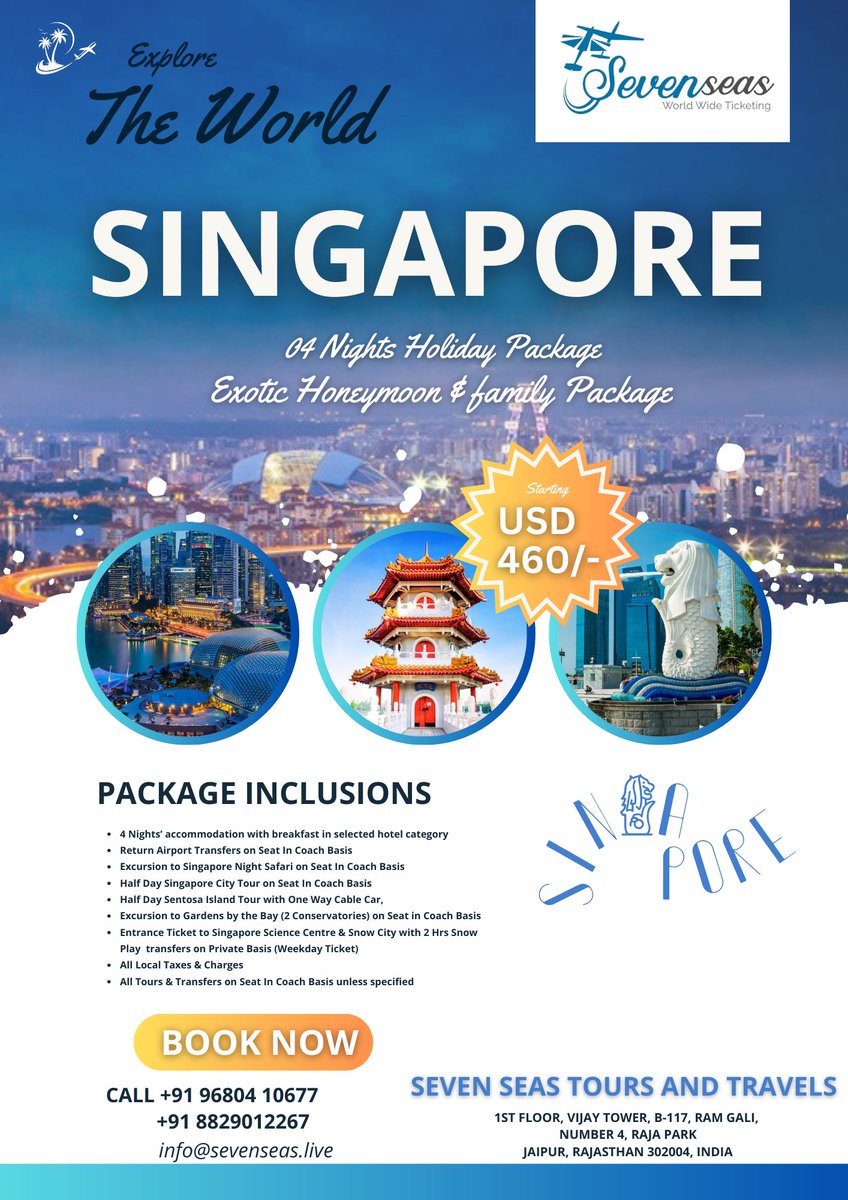 sevenseastour01's tweet photo. 🌆 Discovering the Enchanting Charms of Singapore: A Traveler's Paradise 🇸🇬

🌸 Gardens by the Bay | 🏙️ A Skyline Like No Other | 🦁 Singapore Zoo and Night Safari | 🏝️ Sentosa Island   
| #Singapore #SingaporeTSTheErasTour #SushmitaSen 
#IRCTC #LKAdvani https://t.co/KijvGTKzzo
