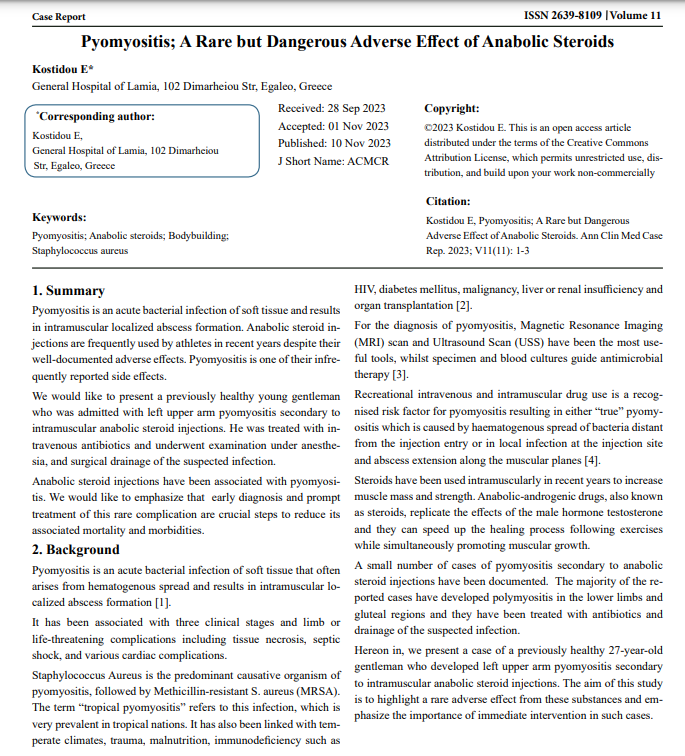 AnnalsMedical's tweet image. #Pyomyositis; A Rare but Dangerous Adverse Effect of Anabolic Steroids was written by Kostidou E.