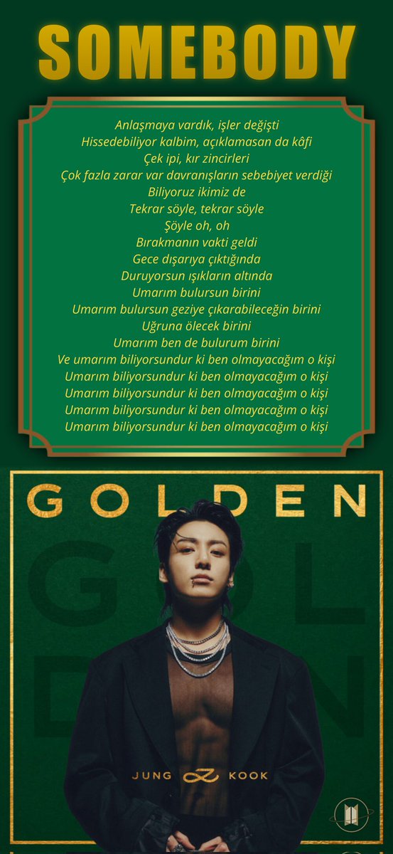 [ÇEVİRİ] Sizler için Jungkook'un “Somebody” isimli şarkısını Türkçeye çevirdik. Keyifli okumalar dileriz 💛