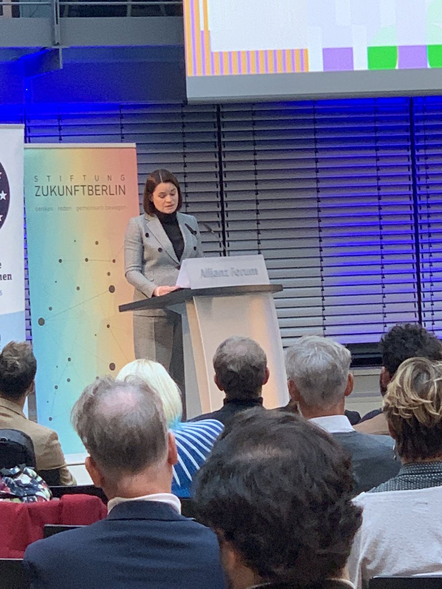 “Losing democracy is easy, winning it back is the hard part; victory over tyranny is our common task and duty” — strong words by Belarusian opposition leader Sviatlana @Tsihanouskaya at @asoulforeurope Berlin conference